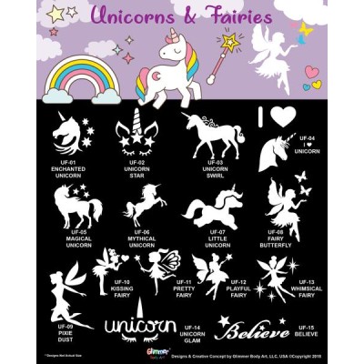 Unicorn and Fairy Glitter Tattoo Stencil Set