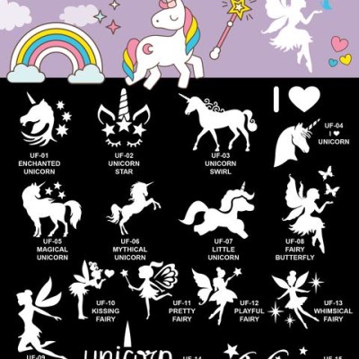 Unicorn and Fairy Glitter Tattoo Stencil Set Unicorn and Fairy Glitter Tattoo Stencil Set
