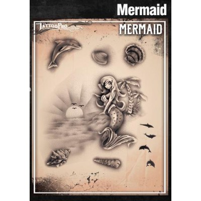 Airbrush Tattoo Pro Stencil Mermaid Cove