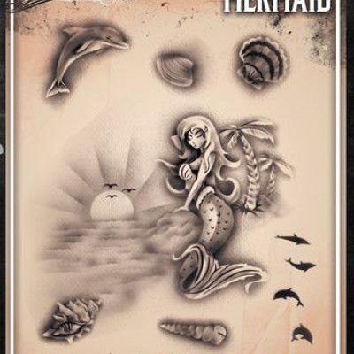 Airbrush Tattoo Pro Stencil Mermaid Cove